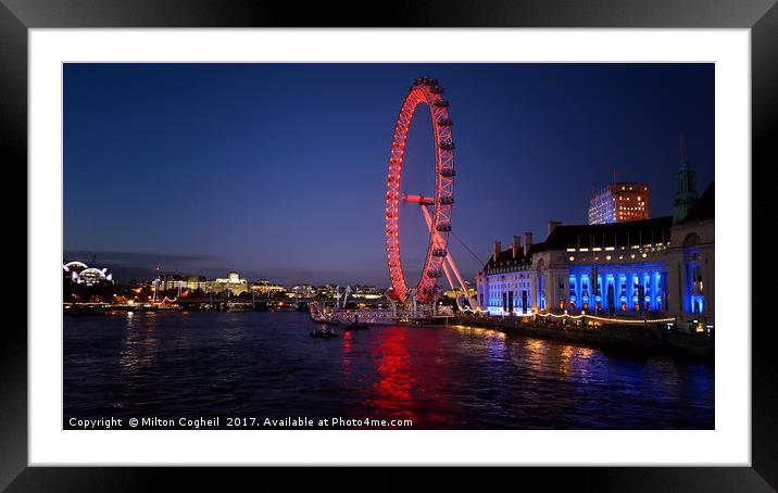 London Eye At Dusk Framed Mounted Print by Milton Cogheil