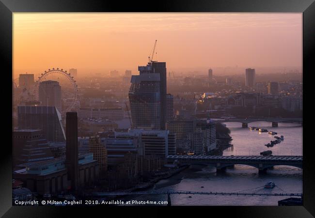 London cityscape at sunset Framed Print by Milton Cogheil