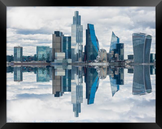 Mirror effect London skyline and skyscrapers Framed Print by Milton Cogheil