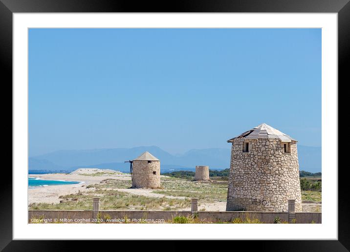 Ancient Windmills in Lefkada, Greece Framed Mounted Print by Milton Cogheil