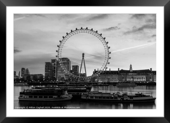 The London Eye at sunrise - B&W Framed Mounted Print by Milton Cogheil