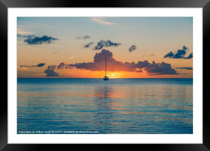 Tranquil sunset at Rodney Bay, St Lucia Framed Mounted Print by Milton Cogheil