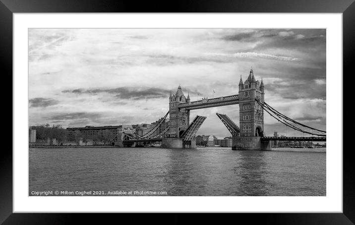 Tower Bridge open on the River Thames Framed Mounted Print by Milton Cogheil