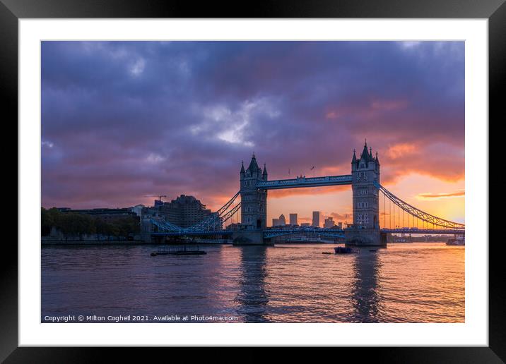 Tower Bridge At Sunrise Framed Mounted Print by Milton Cogheil