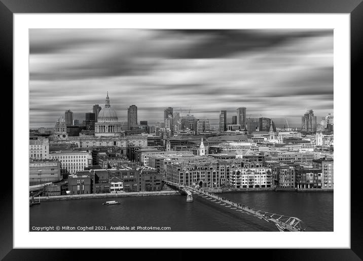 Black and white aerial London riverside cityscape Framed Mounted Print by Milton Cogheil
