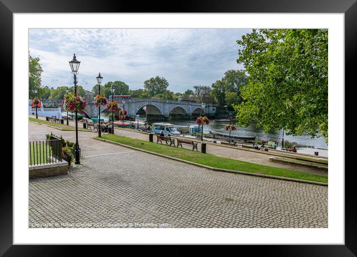 Richmond waterfront with River Thames and Richmond Bridge in the background Framed Mounted Print by Milton Cogheil