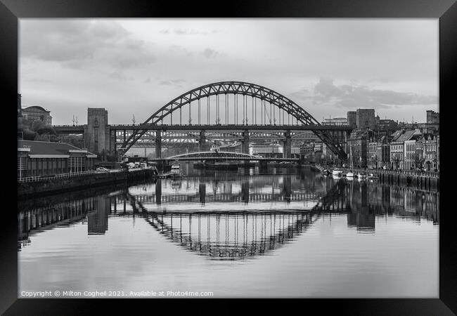 Tyne Bridge mirrored in the River Tyne Framed Print by Milton Cogheil