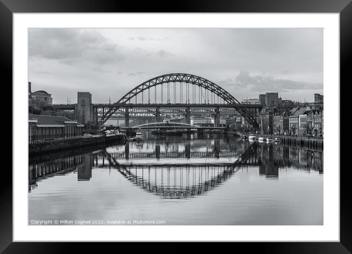 Tyne Bridge mirrored in the River Tyne Framed Mounted Print by Milton Cogheil