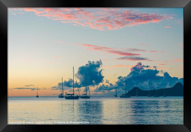 Rodney Bay Sunset, St Lucia Framed Print by Milton Cogheil