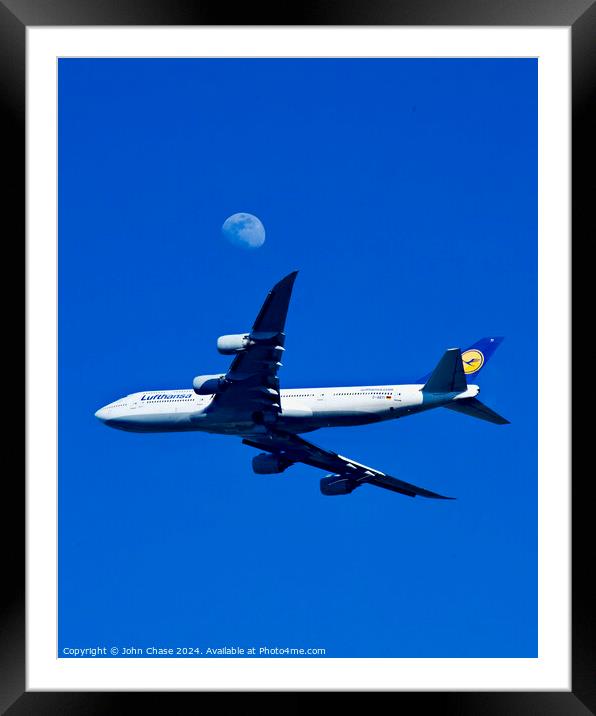 Lufthansa 747-830 Flies the Moon Framed Mounted Print by John Chase