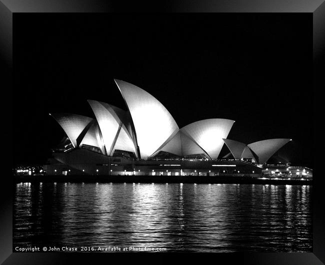 Sydney Opera House in Black & White Framed Print by John Chase
