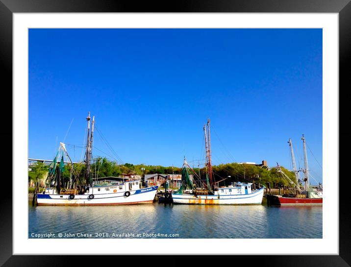 Shrimp Boats on Shem Creek, Mount Pleasant, South  Framed Mounted Print by John Chase
