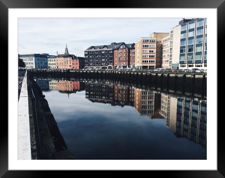 Riverside reflection in Cork City, Ireland Framed Mounted Print by Jennifer Crowley