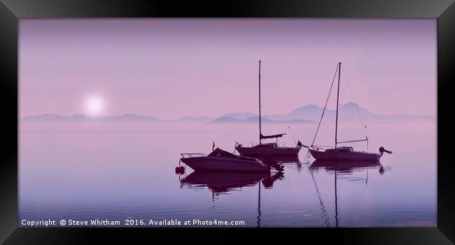 Mar Menor sunrise through mist. Purple edit. Framed Print by Steve Whitham