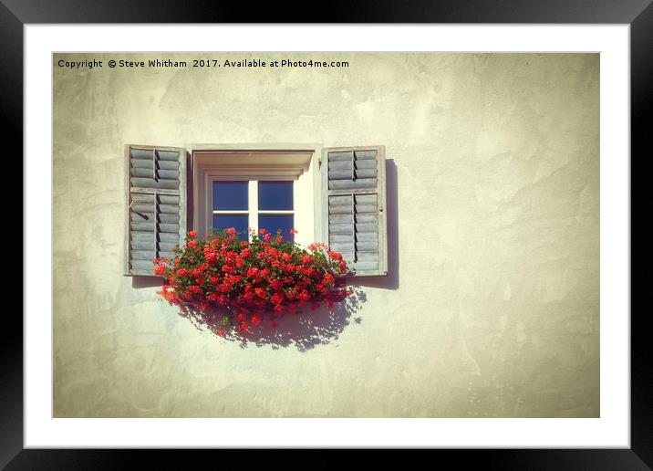 Rustic Geranium Window Box. Framed Mounted Print by Steve Whitham