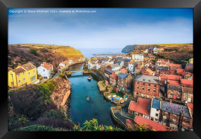 Staithes Harbour From The Hill. Framed Print by Steve Whitham