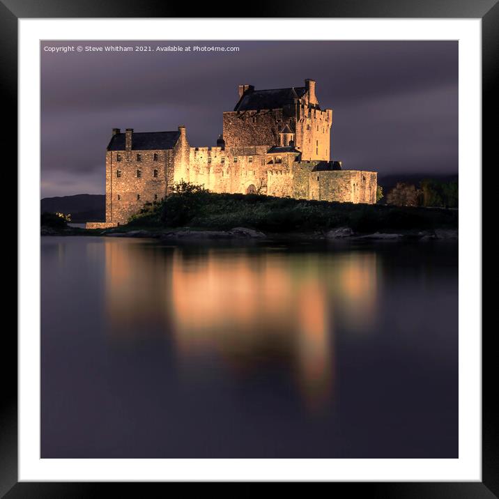 Eilean Donan Castle Floodlit. Framed Mounted Print by Steve Whitham