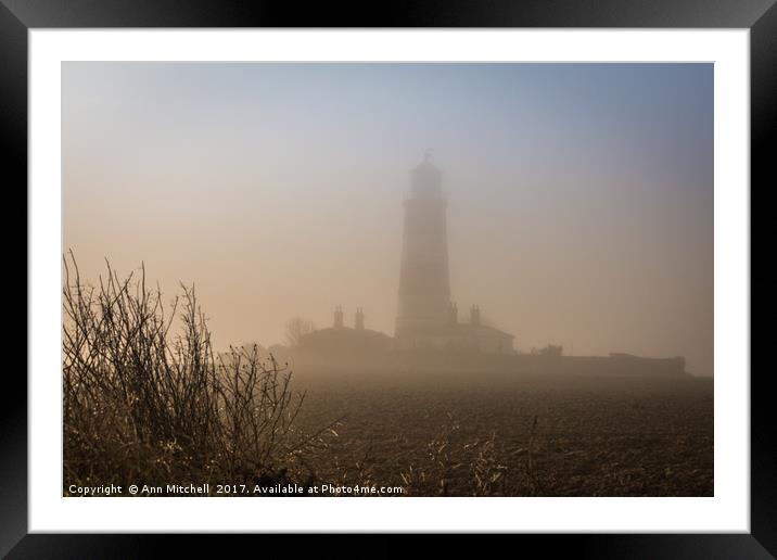 Happisburgh Lighthouse in the Mist Framed Mounted Print by Ann Mitchell