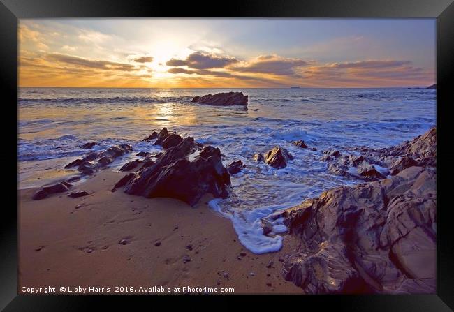 Sunset At Dollar Cove, Cornwall Framed Print by Libby Harris