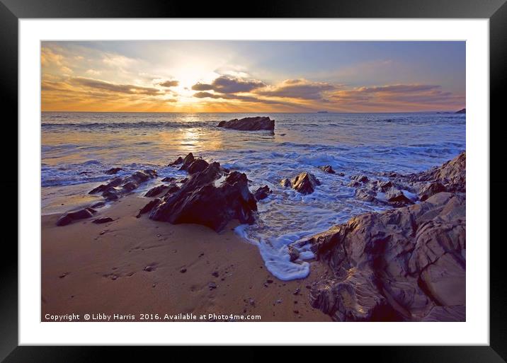 Sunset At Dollar Cove, Cornwall Framed Mounted Print by Libby Harris