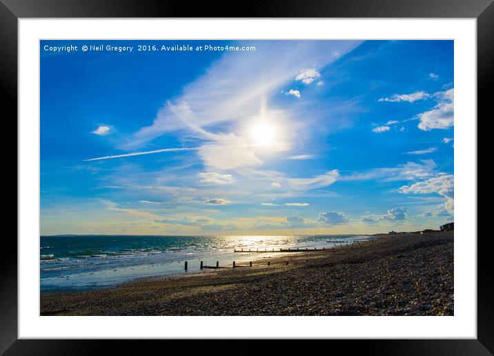 Beach Sun Set with Bright Blue Sky Framed Mounted Print by Neil Gregory