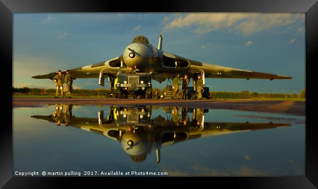 Avro Vulcan Bomber, reflection. Framed Print by martin pulling