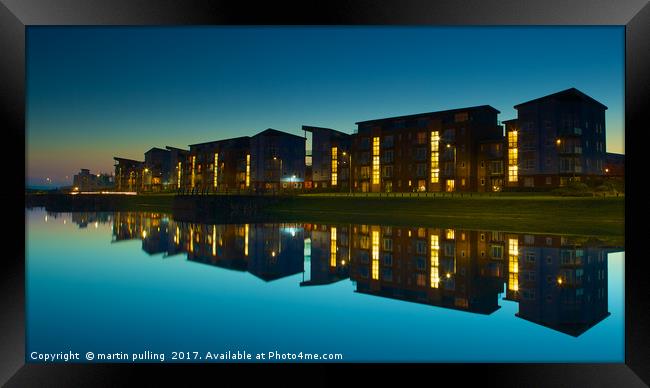 Sunset at Llanelli north dock Framed Print by martin pulling