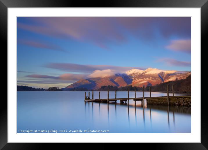 Ashiness Jetty and clouds on the mountains  Framed Mounted Print by martin pulling