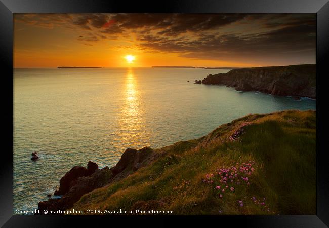 Pembrokeshire sunset Framed Print by martin pulling