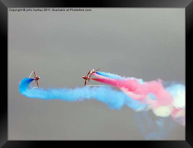 "Smoke On"  Red Arrows Plumes of Colour  Framed Print by john hartley