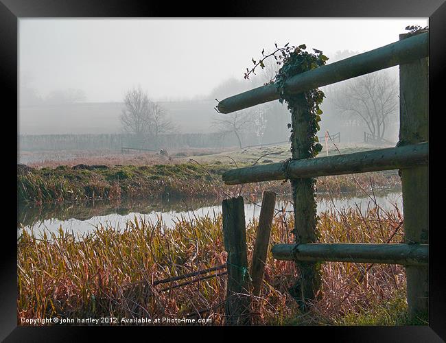 "Broken fence!" Misty River Wensum Norfolk Framed Print by john hartley