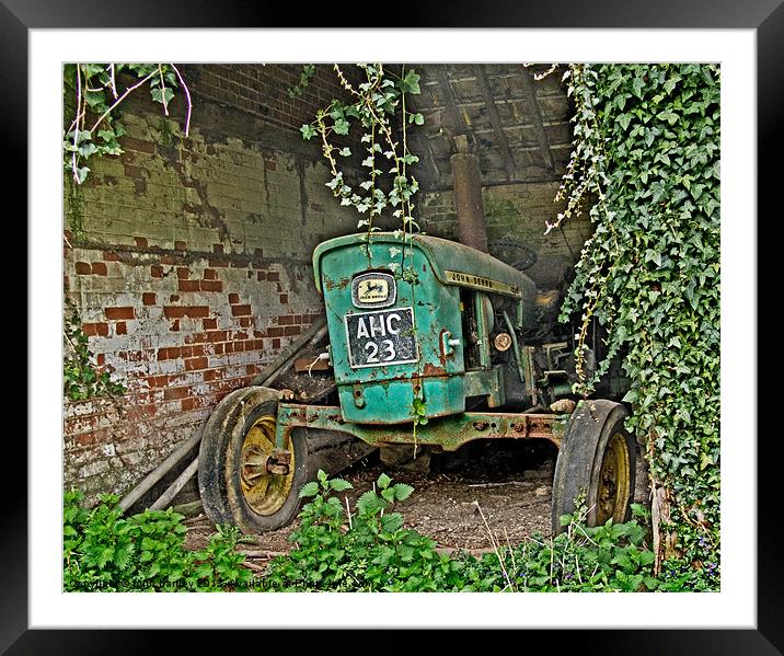 Bone Rattling Vintage Green " John Deere" Tractor Framed Mounted Print by john hartley