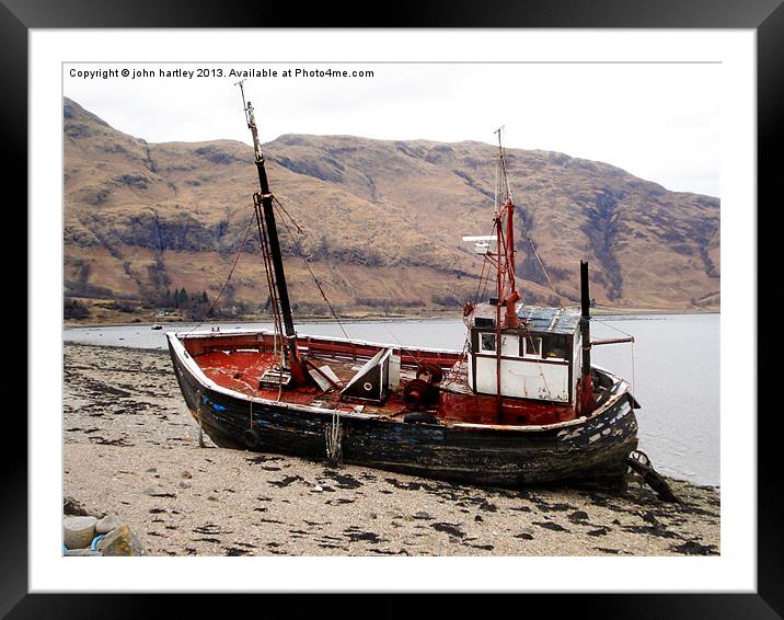 Old Beached Fishing Boat  Loch Linnhe Scotland Framed Mounted Print by john hartley