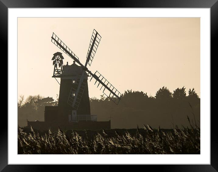  Cley Windmill Silhouetted - North Norfolk Framed Mounted Print by john hartley