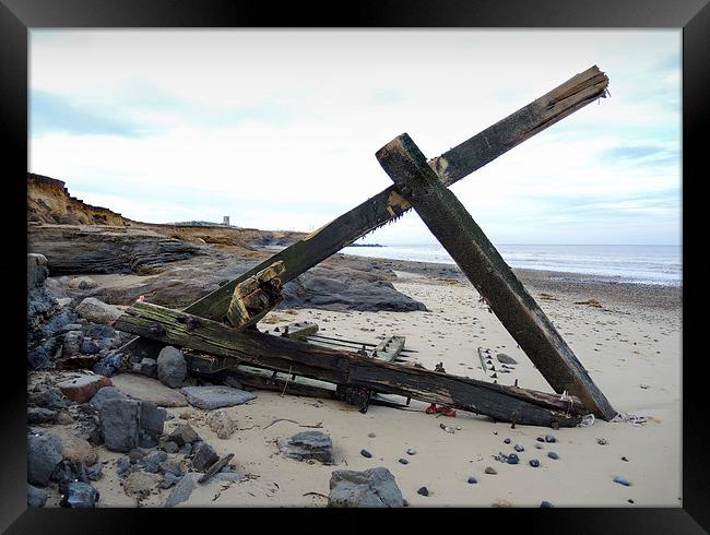 In the shape of a cross - driftwood on the Beach N Framed Print by john hartley
