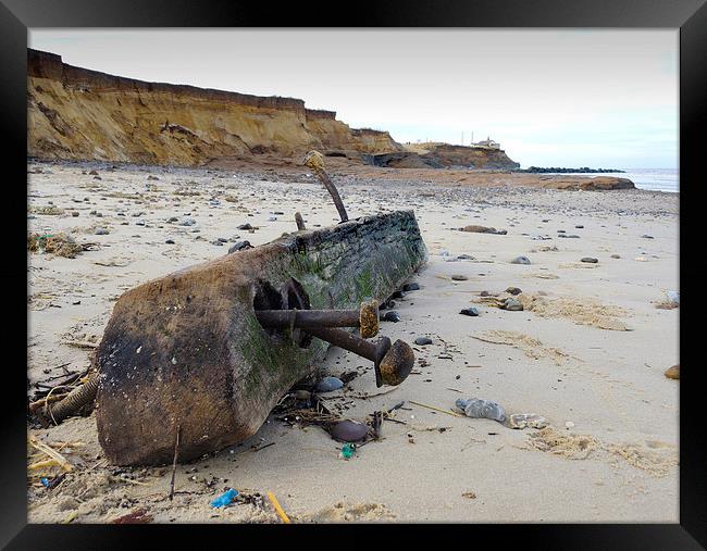 Following the Storm - Driftwood on Happisburgh Bea Framed Print by john hartley