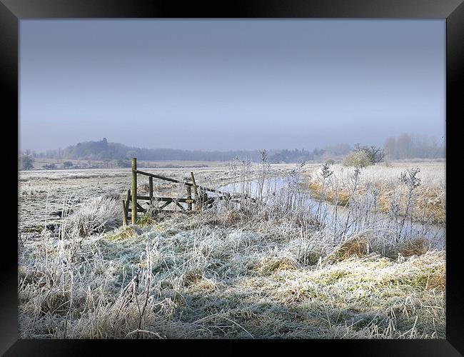 "Frosty Start" Hoar Frost across the Field Norfolk Framed Print by john hartley