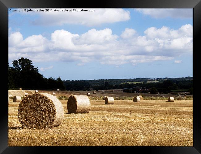 Harvest is in! Lines of Rolls of Straw in a Norfol Framed Print by john hartley