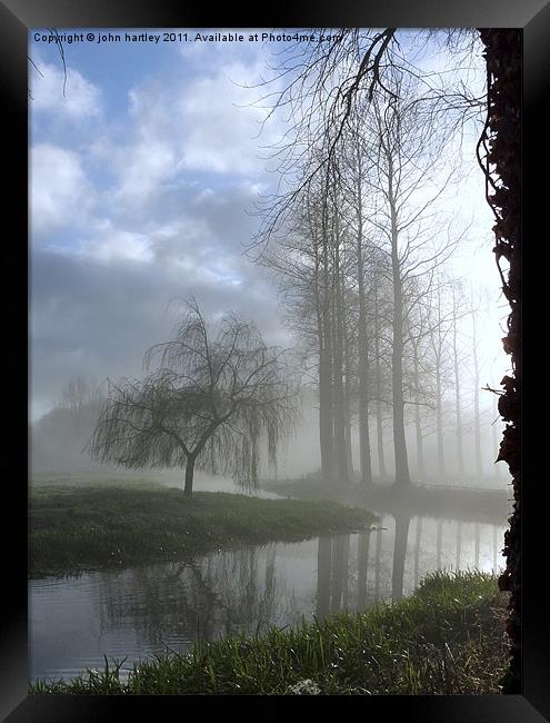 River in the Mist - Poplar Trees and the River Wen Framed Print by john hartley