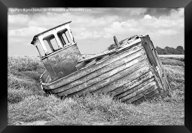 Derelict  Wooden Fishing Boat at Thornham North No Framed Print by john hartley