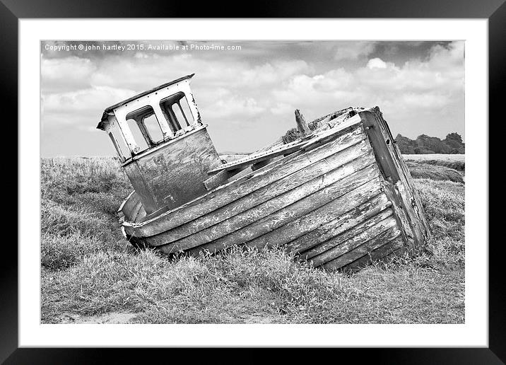 Derelict  Wooden Fishing Boat at Thornham North No Framed Mounted Print by john hartley