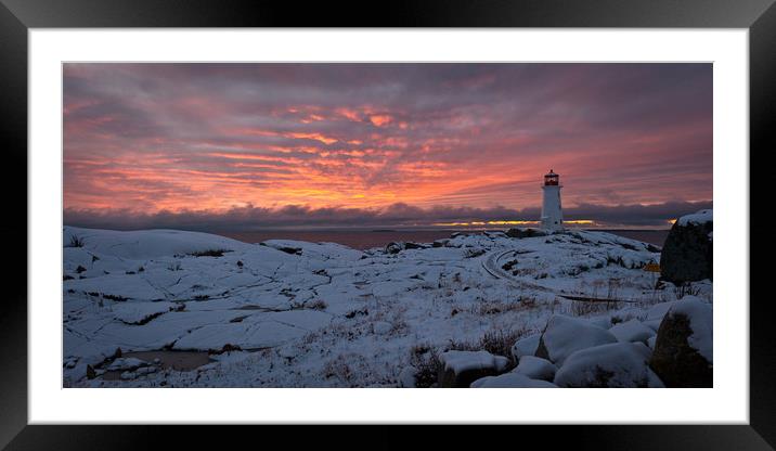 Peggys point lighthouse winter sunset Framed Mounted Print by Roxane Bay