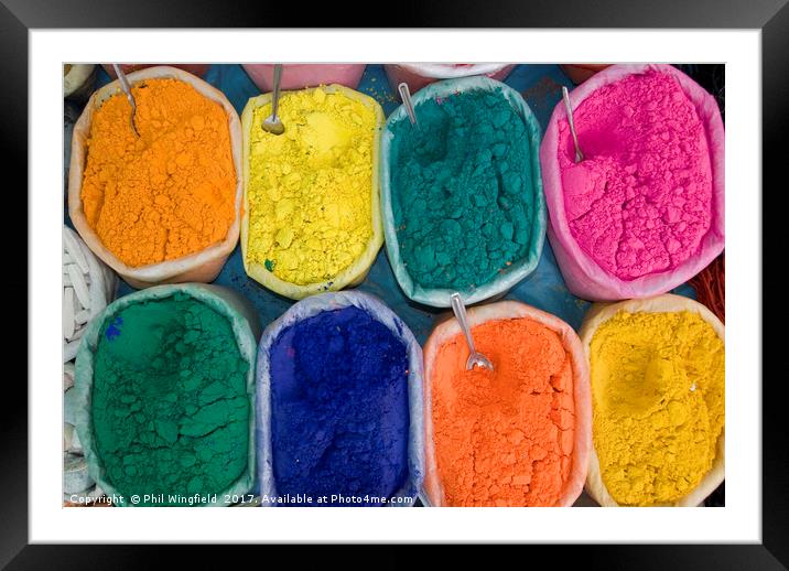 Coloured powders in an Indian Market Framed Mounted Print by Phil Wingfield