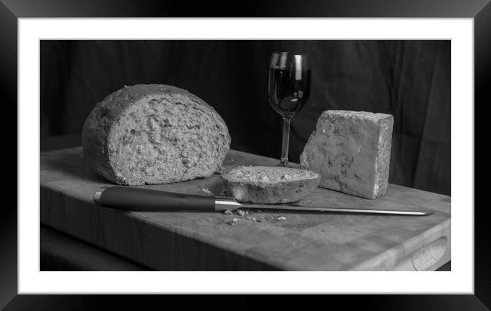 CHEESE AND WINE Framed Mounted Print by Marg Farmer