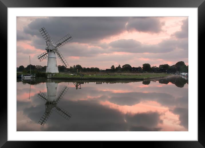 Thurne Windpump Reflection Framed Mounted Print by Mark Hawkes