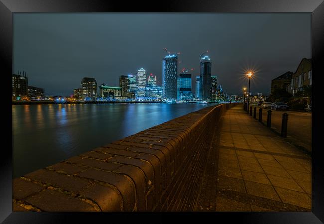 Isle of Dogs London at night Framed Print by Mark Hawkes