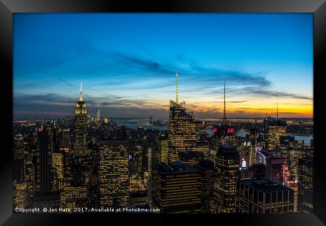 New York Sunset Framed Print by Jon Hare