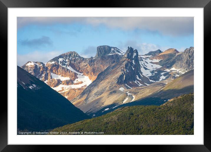 Mountains at sunset towering over the Beagle Channel, Argentina Framed Mounted Print by Sebastien Greber