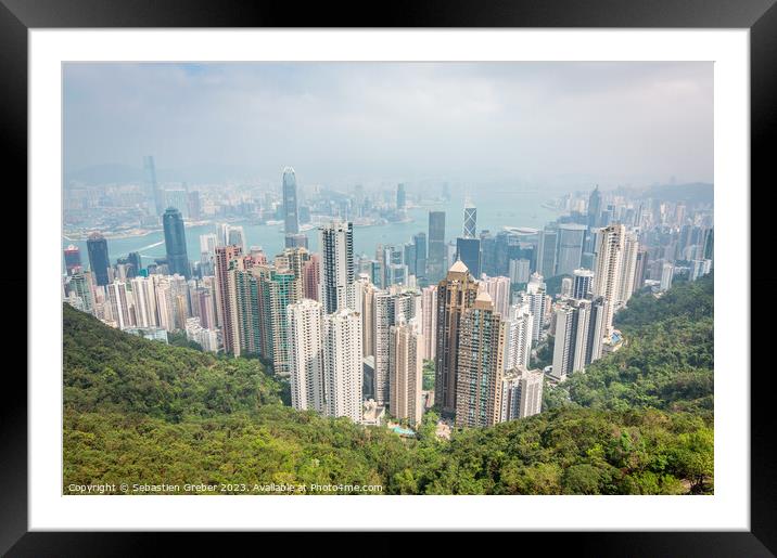 A Misty Hong Kong from Victoria Peak. Framed Mounted Print by Sebastien Greber