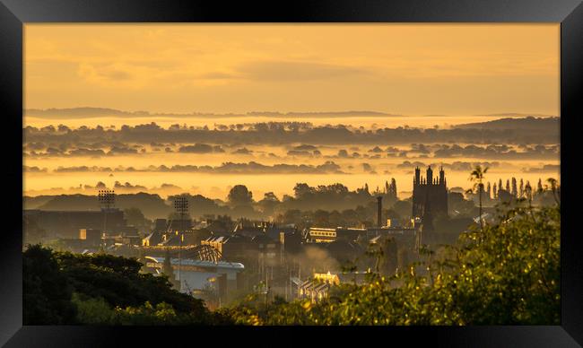 Morning fog over Wrexham Town Framed Print by Sebastien Greber